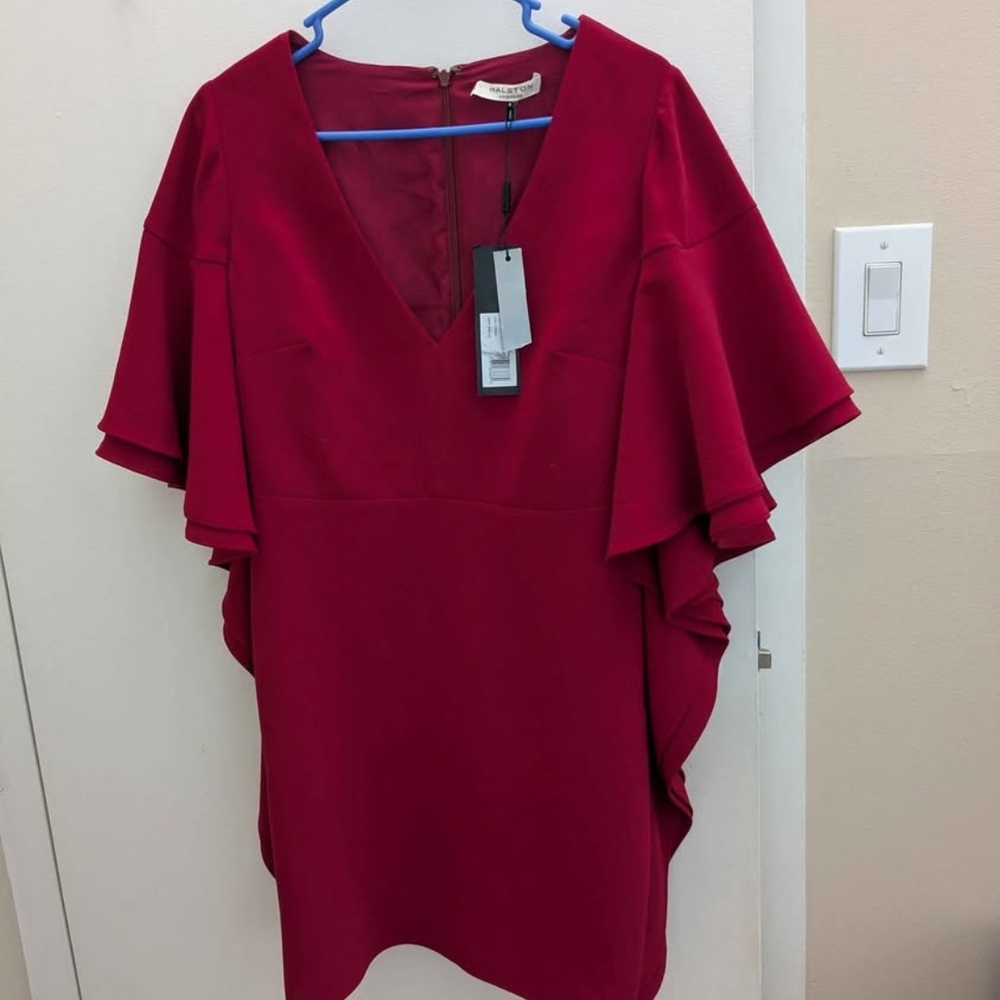 Halston Heritage Red Flutter Sleeve Blouse